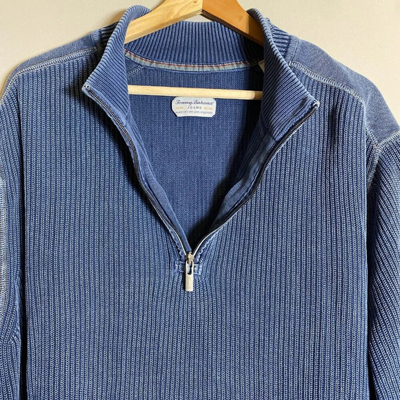 Tommy Bahama Jeans 1/4 Zip Ribbed Knit Pullover Sweater Men's XXL Blue Stretch - Picture 5 of 12